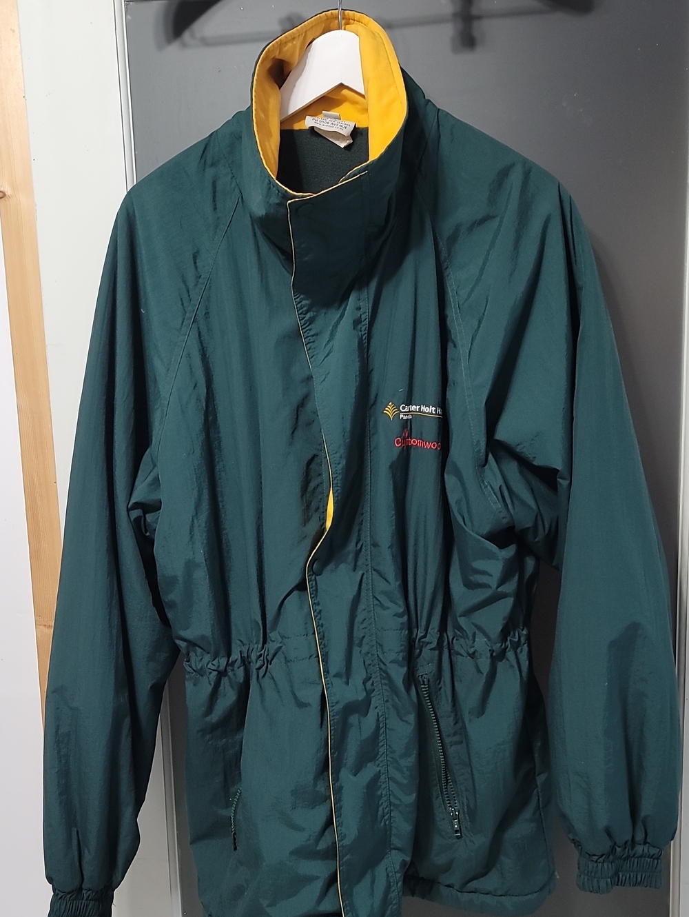 Avenue Men's Forest Green Raincoat with Yellow Trim M